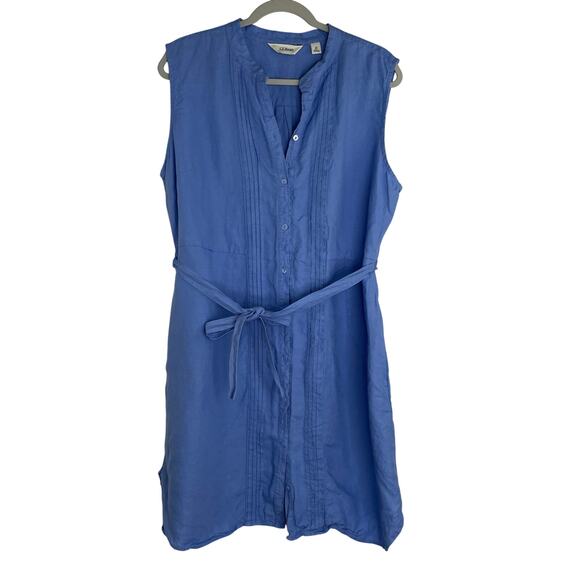 L.L. Bean blue button down dress 100% Linen Size 20 Petite - Picture 1 of 14